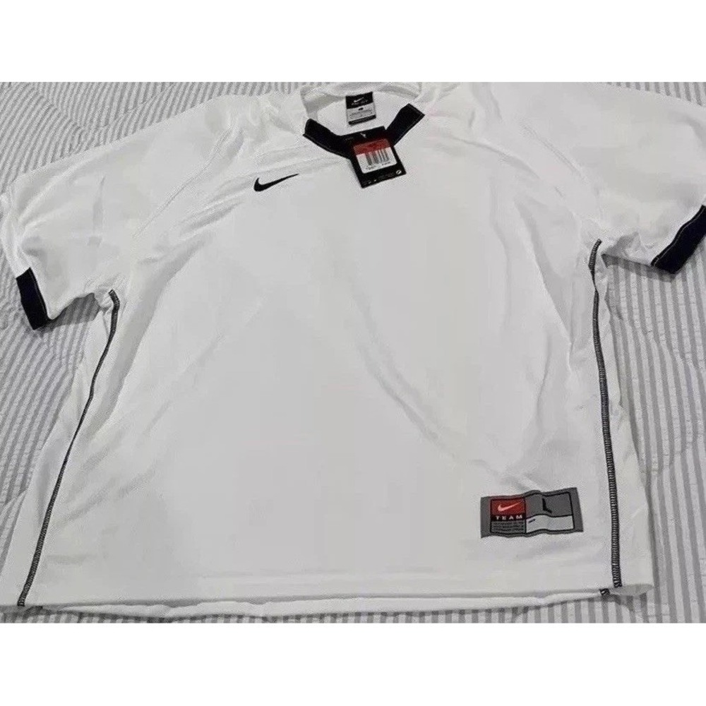 New Nike Football Practice Jersey L Dri-fit SS White With Navy Swoosh & Trim $45